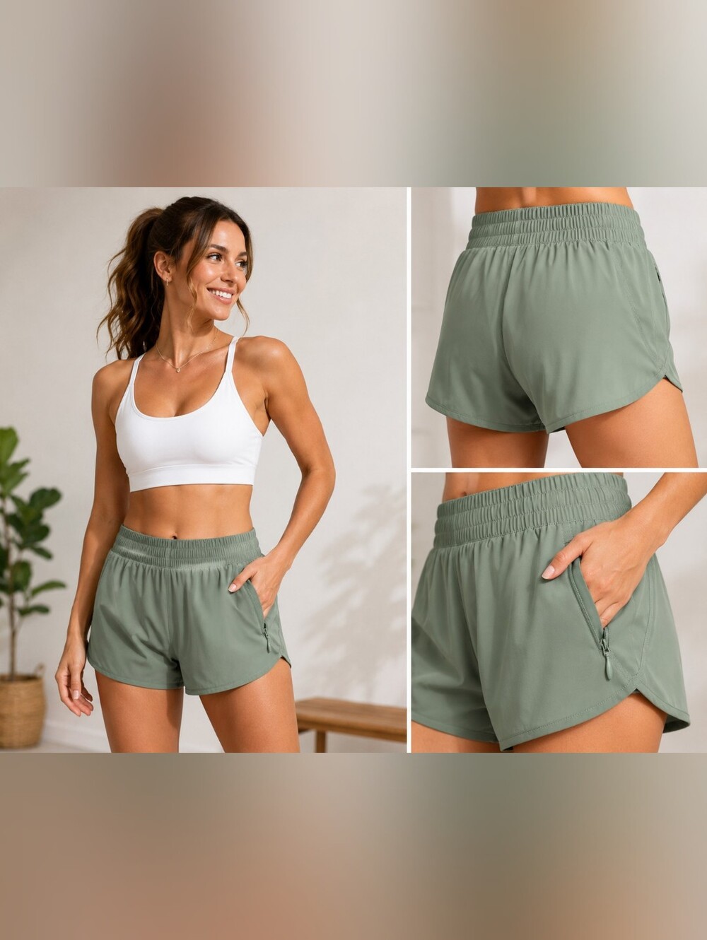 🏃 FIT Essentials Running Sage Green Lined Athletic Shorts Size L